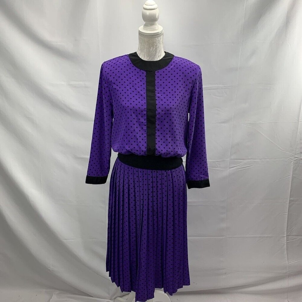 Andrea Gayle Petites Women's 2 Piece Skirt Set Polka Dots Pleats Vintage Size 6P